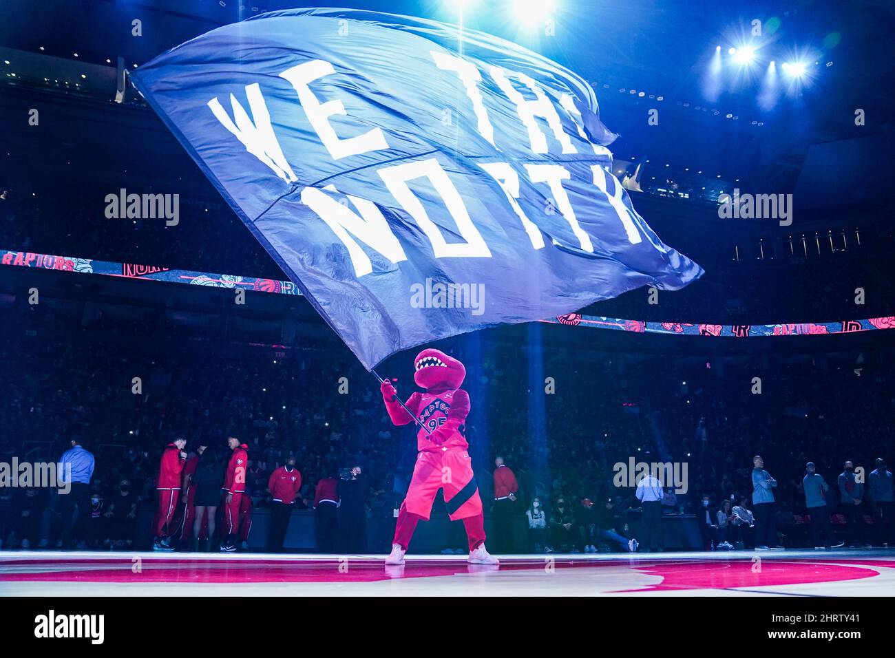 Toronto Raptors mascot performs before the start of the teamâ€™s NBA season opener against the Washington Wizards in Toronto Wednesday, October 20, 2021. THE CANADIAN PRESS/Evan Buhler Stock Photo