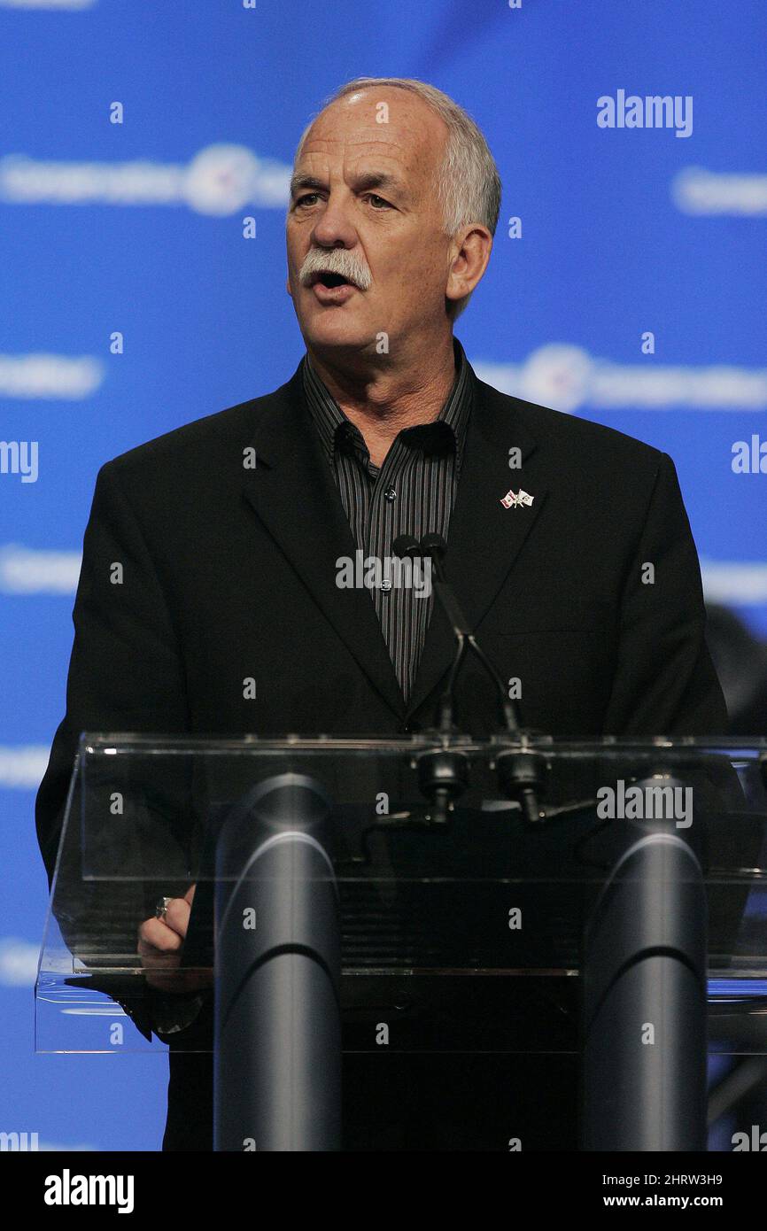 Vic Toews, President of the Treasury Board, speaks at the Conservative