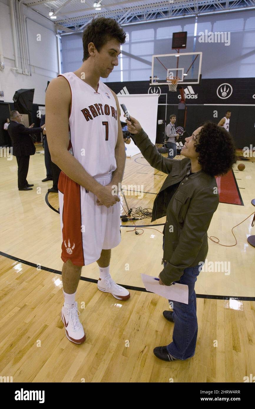 Toronto Raptors Andrea Bargnani is interviewed on media day in Toronto