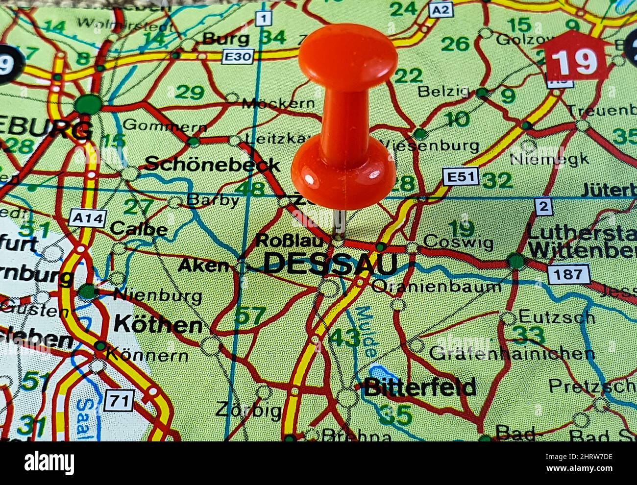 Closeup of the location on the map of Dessau, Germany Stock Photo - Alamy