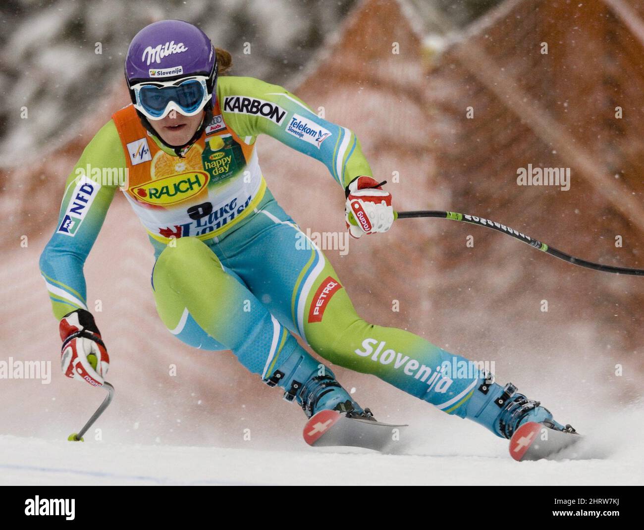 Tina Maze of Slovenia races down the course on her way to eighth place