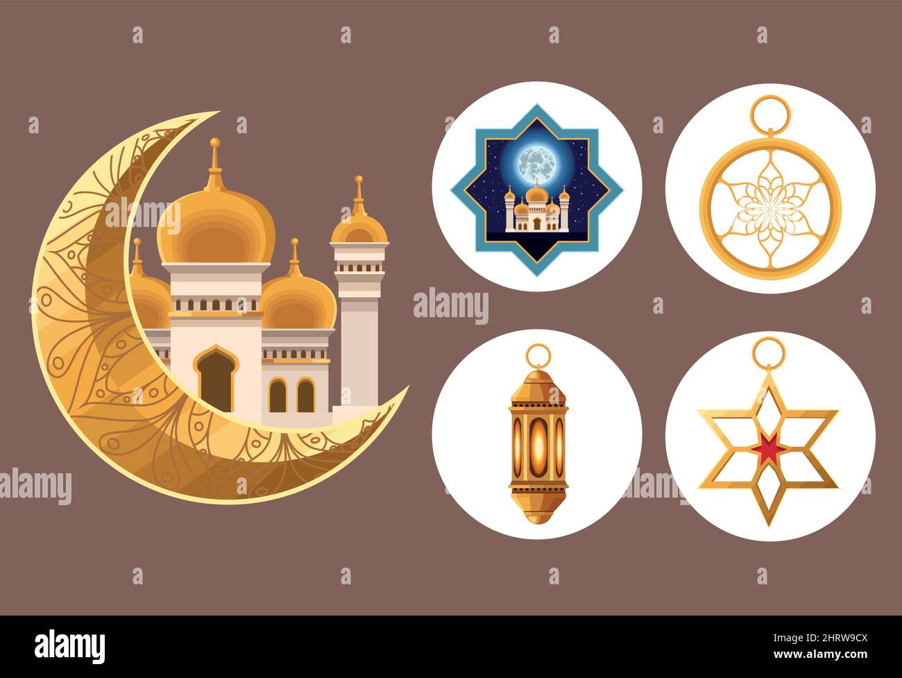 five ramadan kareem icons Stock Vector