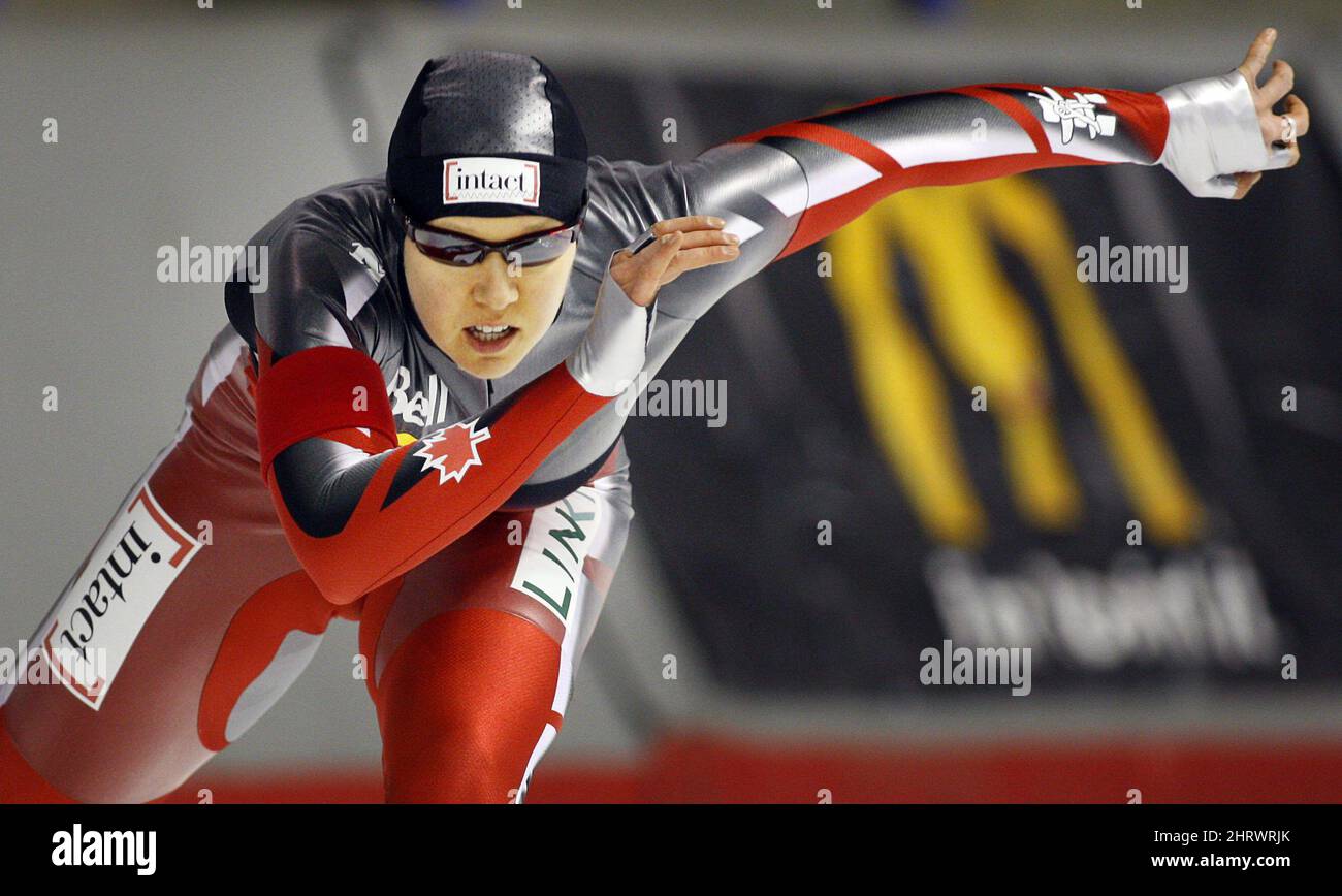 Cindy Klassen, from Winnipeg, Man., skates to a second place finish in