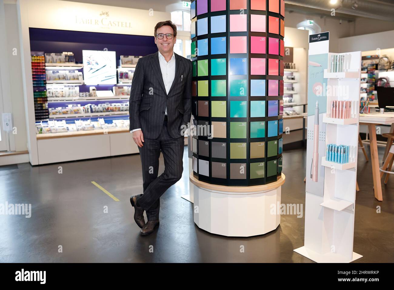 Stein, Germany. 08th Feb, 2022. Stefan Leitz, CEO of Faber-Castell since  March 2020, in the store at Faber-Castell's headquarters in Stein (near  Nuremberg). The 58-year-old has been CEO of the industry giant