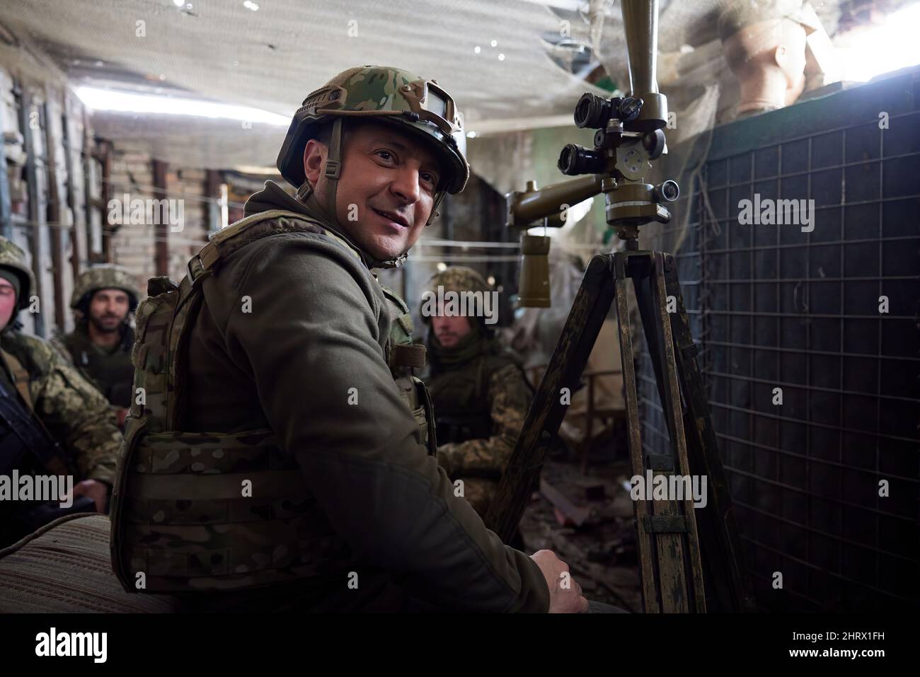 Ukranian President Volodymyr Zelenskyy prepares for Russian invasion - February 2022. Stock Photo
