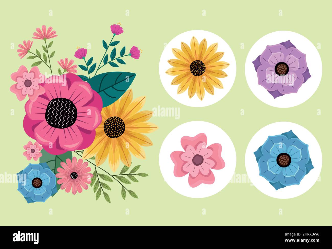 five spring flowers Stock Vector