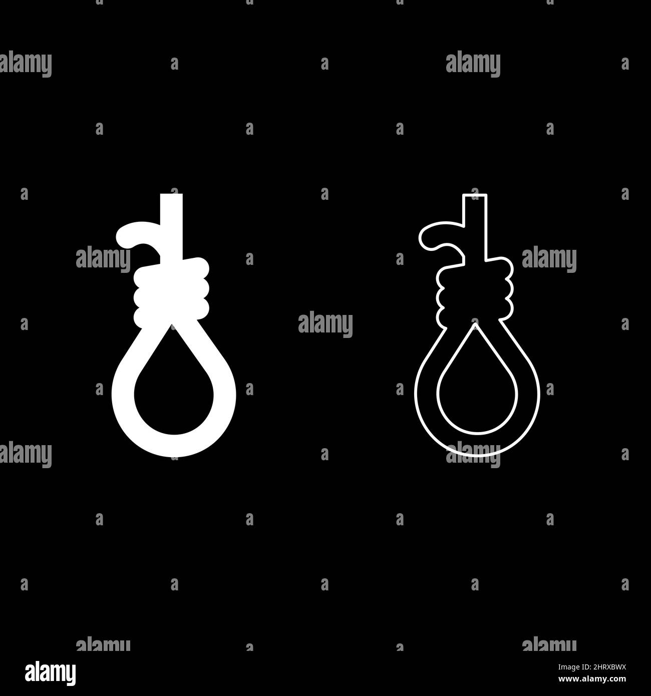 Loop for gallows hangman's noose Rope suicide lynching set icon white color vector illustration image simple solid fill outline contour line thin Stock Vector