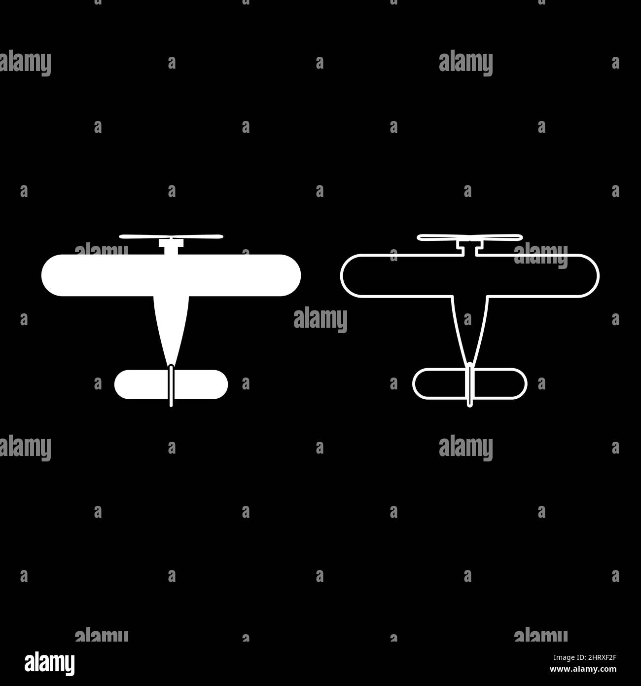 Propelier aircraft retro vintage small plane single engine set icon white color vector illustration image simple solid fill outline contour line thin Stock Vector