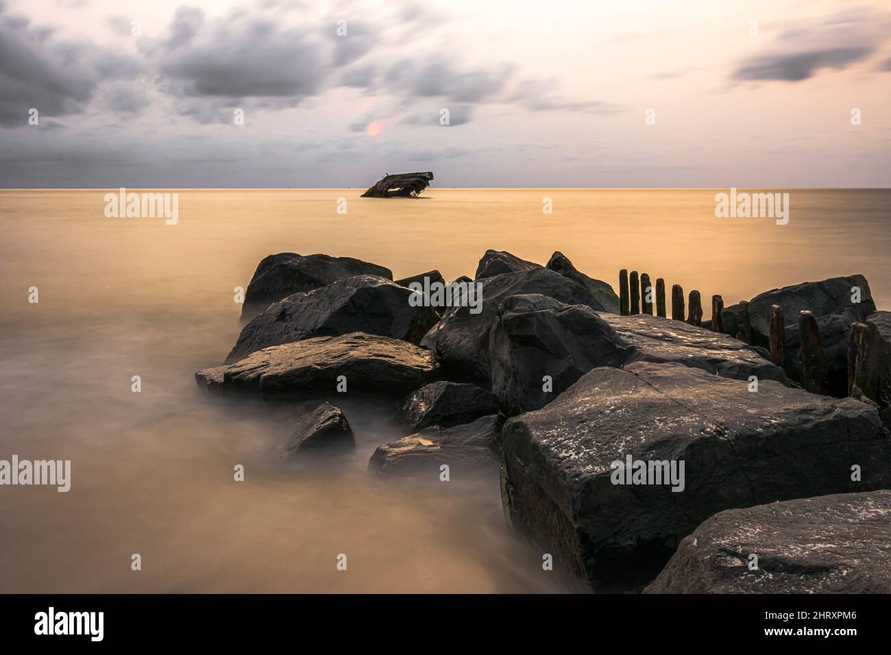 Eerie scenery of a Ship wreck off Cape May Stock Photo