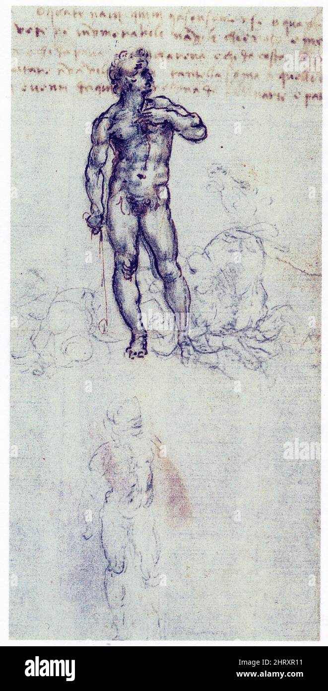 LEONARDO DA VINCI.DRAWING AFTER MICHELANGELO'S DAVID.DETAIL.1504.PEN.INK AND BLACK CHALK.270 MM X 201 MM Stock Photo