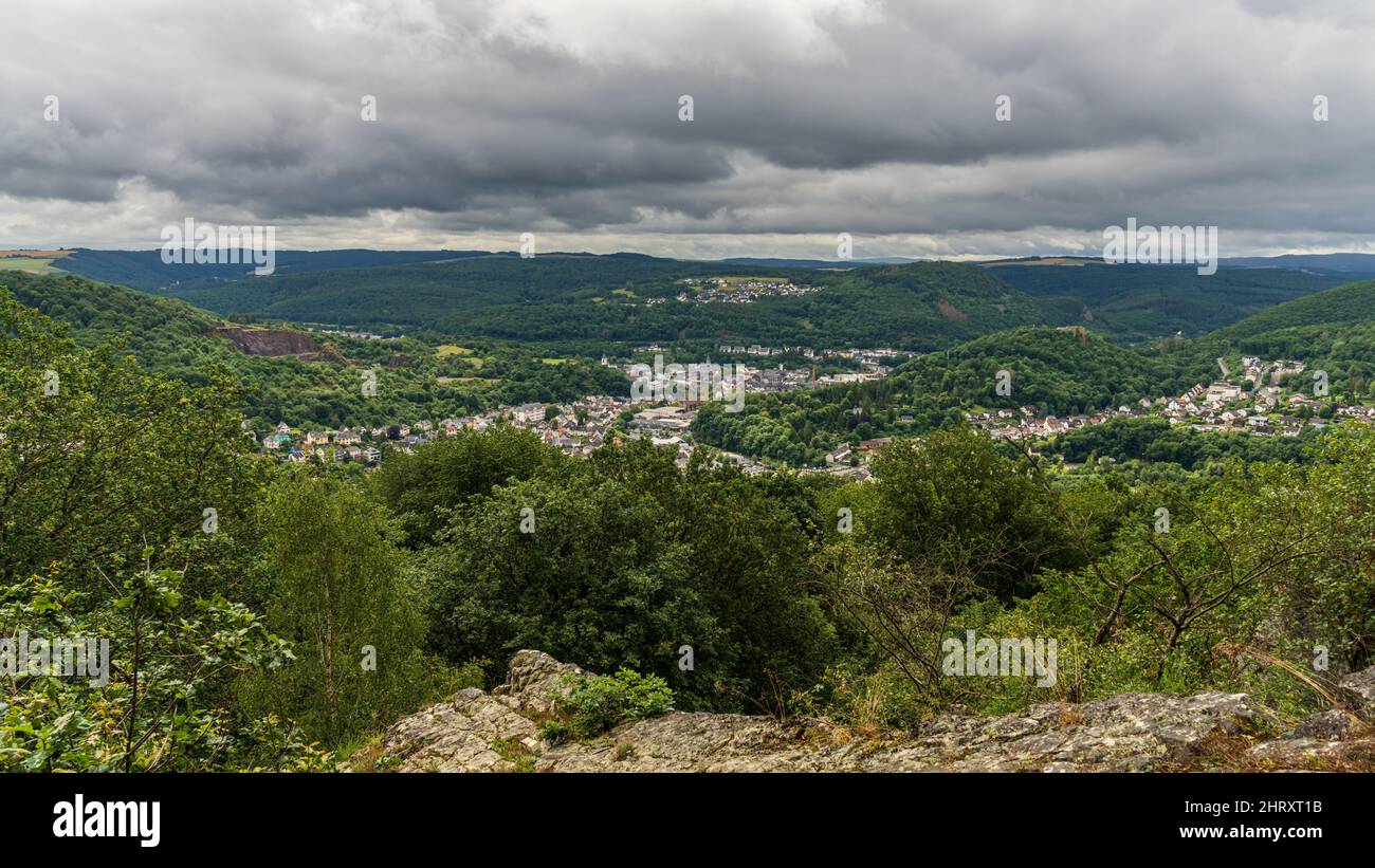 Near Kallenfels, Rhineland-Palatine, Germany - July 01, 2021: View from the Kirn Dolomites Stock Photo