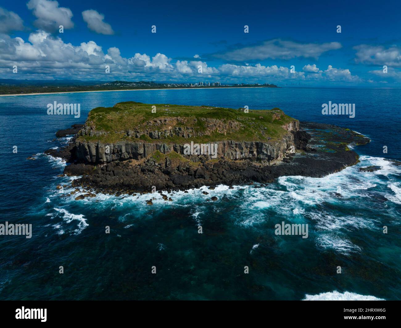 Cook Island off Fingal Head and Tweed Heads Stock Photo