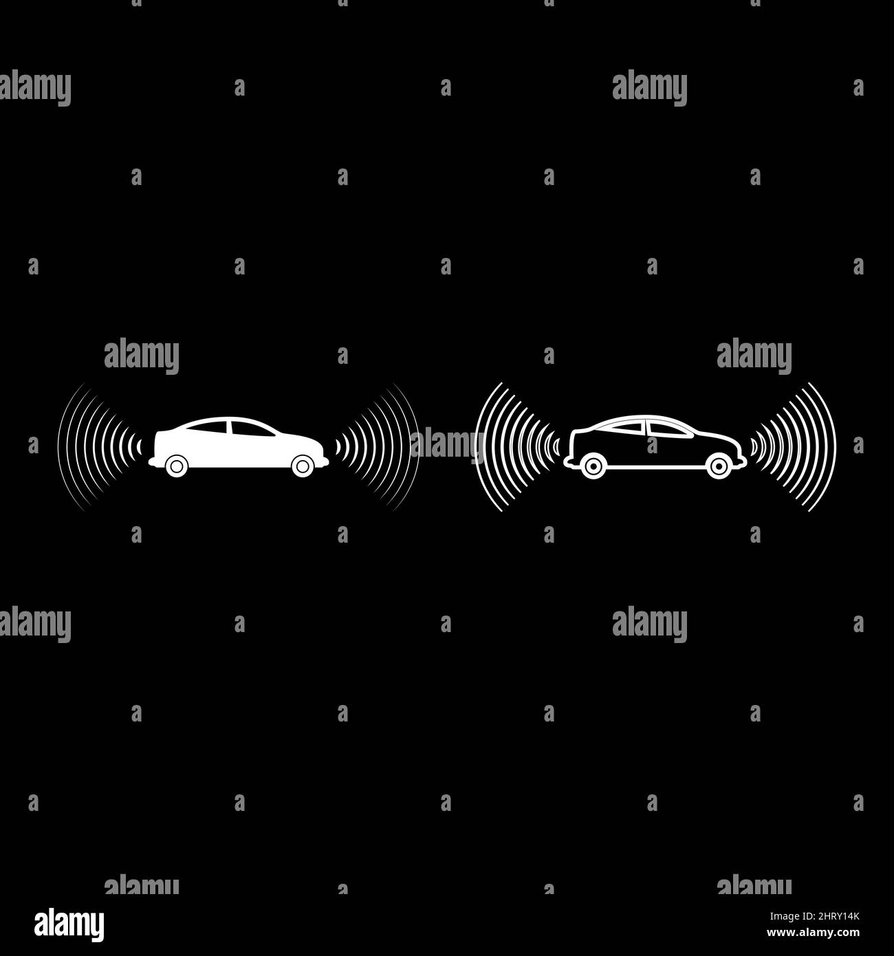 Car radio signals sensor smart technology autopilot front and back direction set icon white color vector illustration image simple solid fill outline Stock Vector