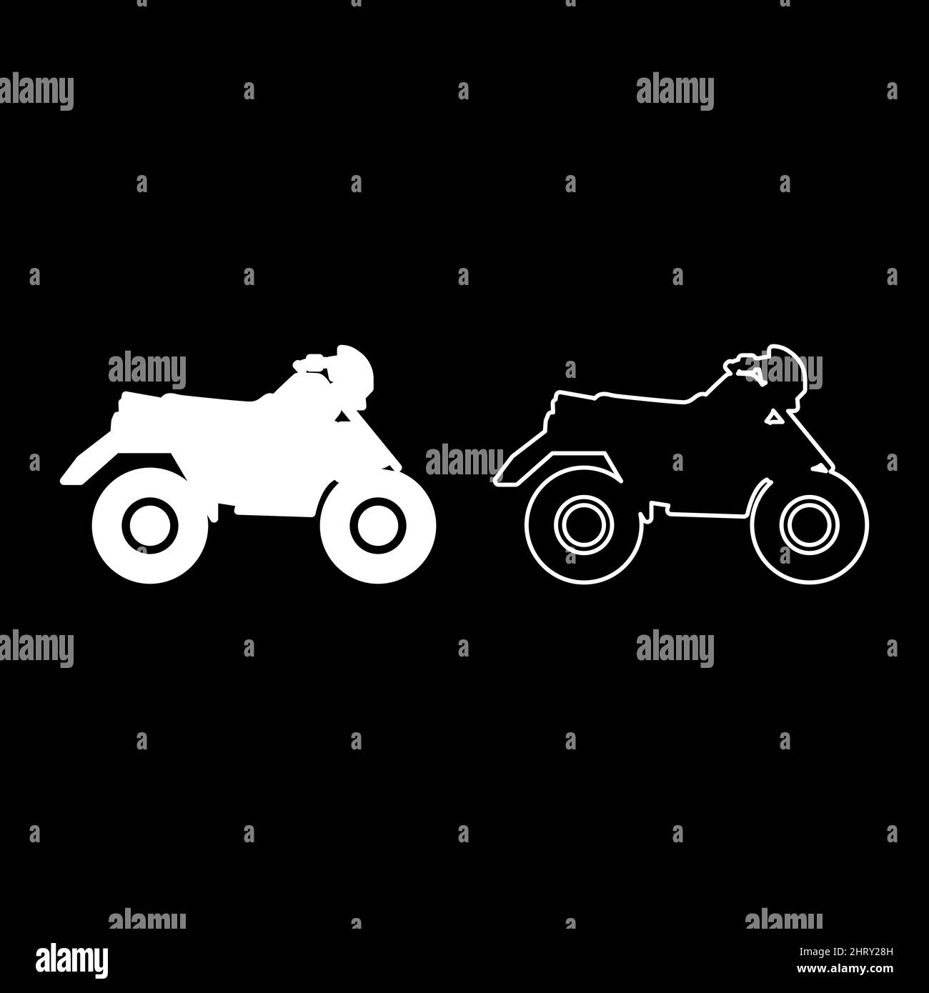 Quad bike ATV moto for ride racing all terrain vehicle set icon white color vector illustration image simple solid fill outline contour line thin Stock Vector