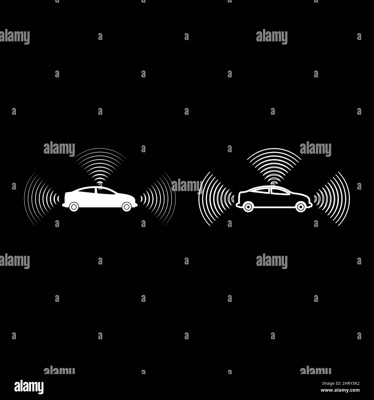 Car radio signals sensor smart technology autopilot all direction set icon white color vector illustration image simple solid fill outline contour Stock Vector