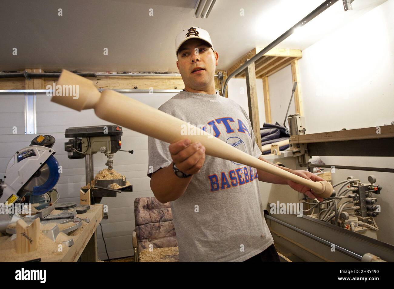 Jared Greenberg, founder of Prairie Sticks Bat Company, works on a