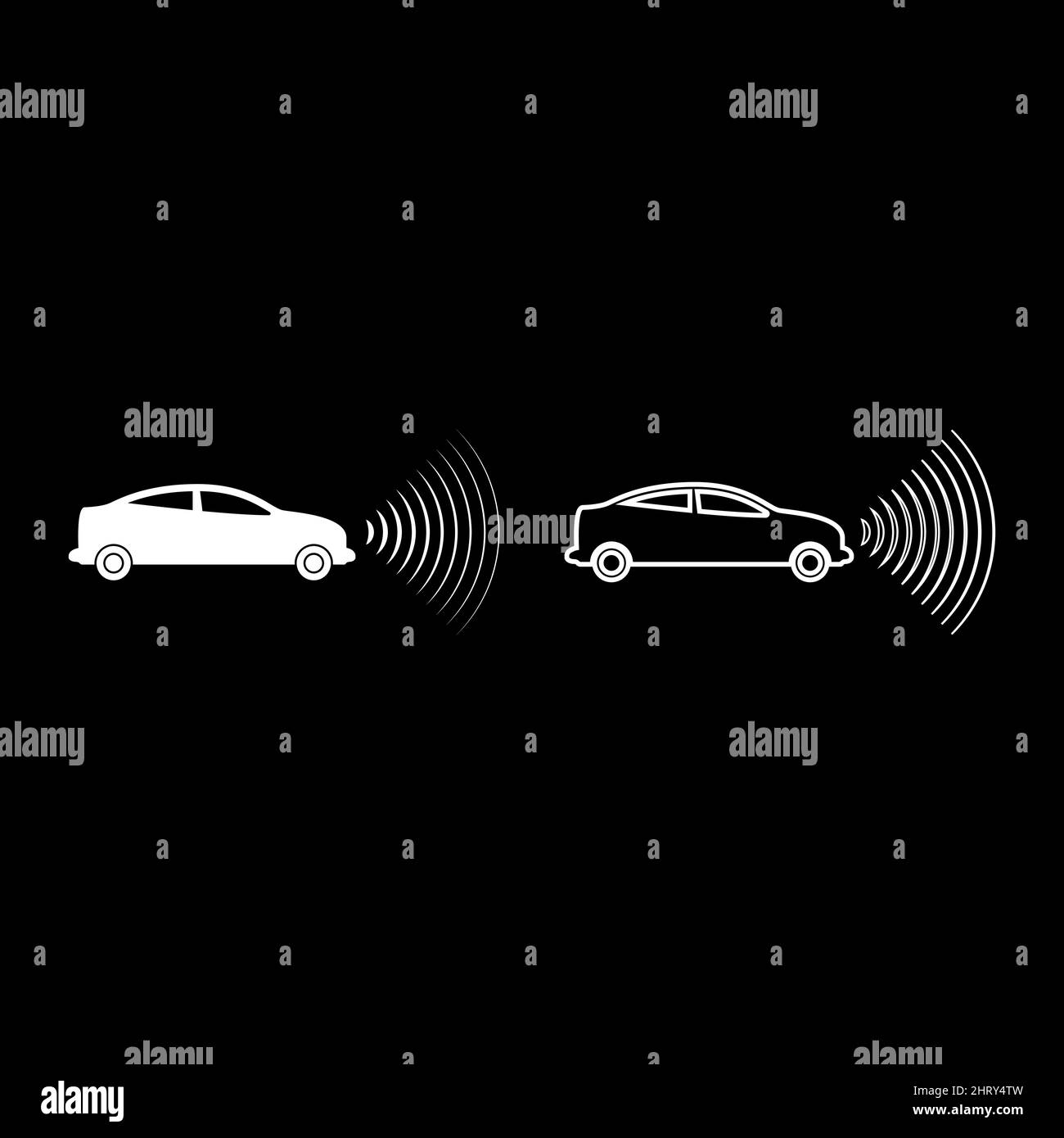 Car radio signals sensor smart technology autopilot front direction set icon white color vector illustration image simple solid fill outline contour Stock Vector