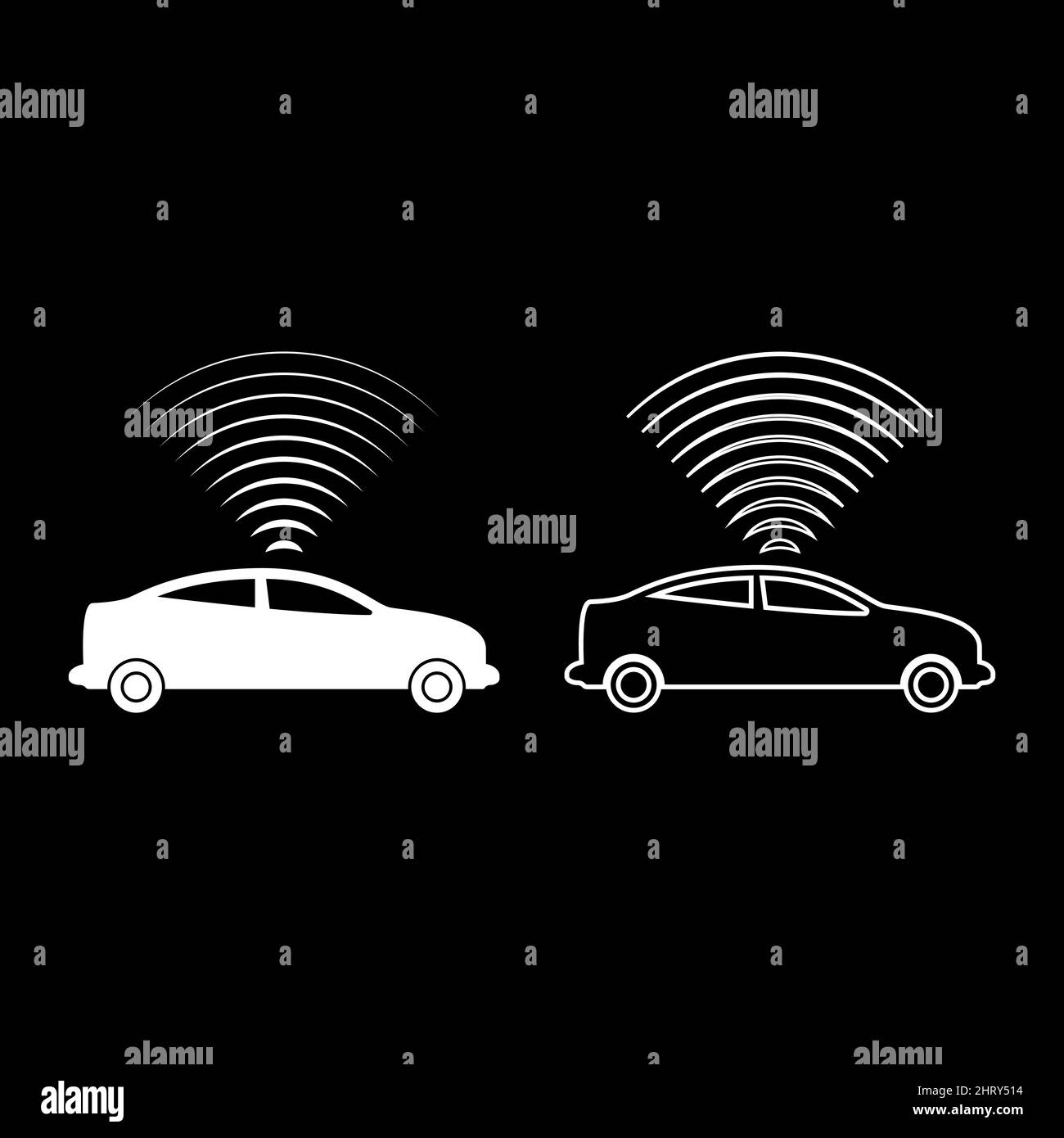 Car radio signals sensor smart technology autopilot up direction set icon white color vector illustration image simple solid fill outline contour Stock Vector