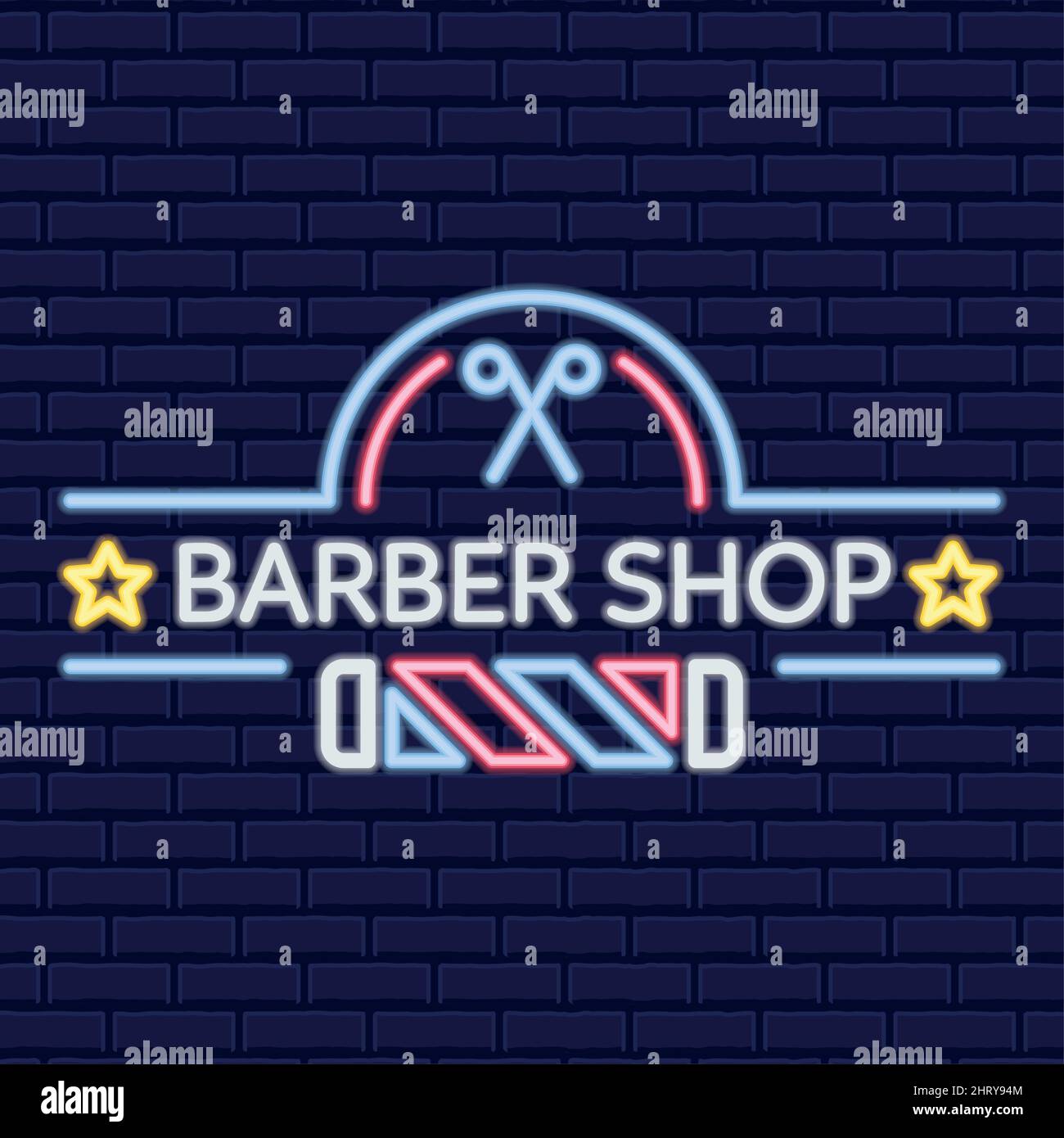 Colored neon poster Barber shop signboard Vector Stock Vector