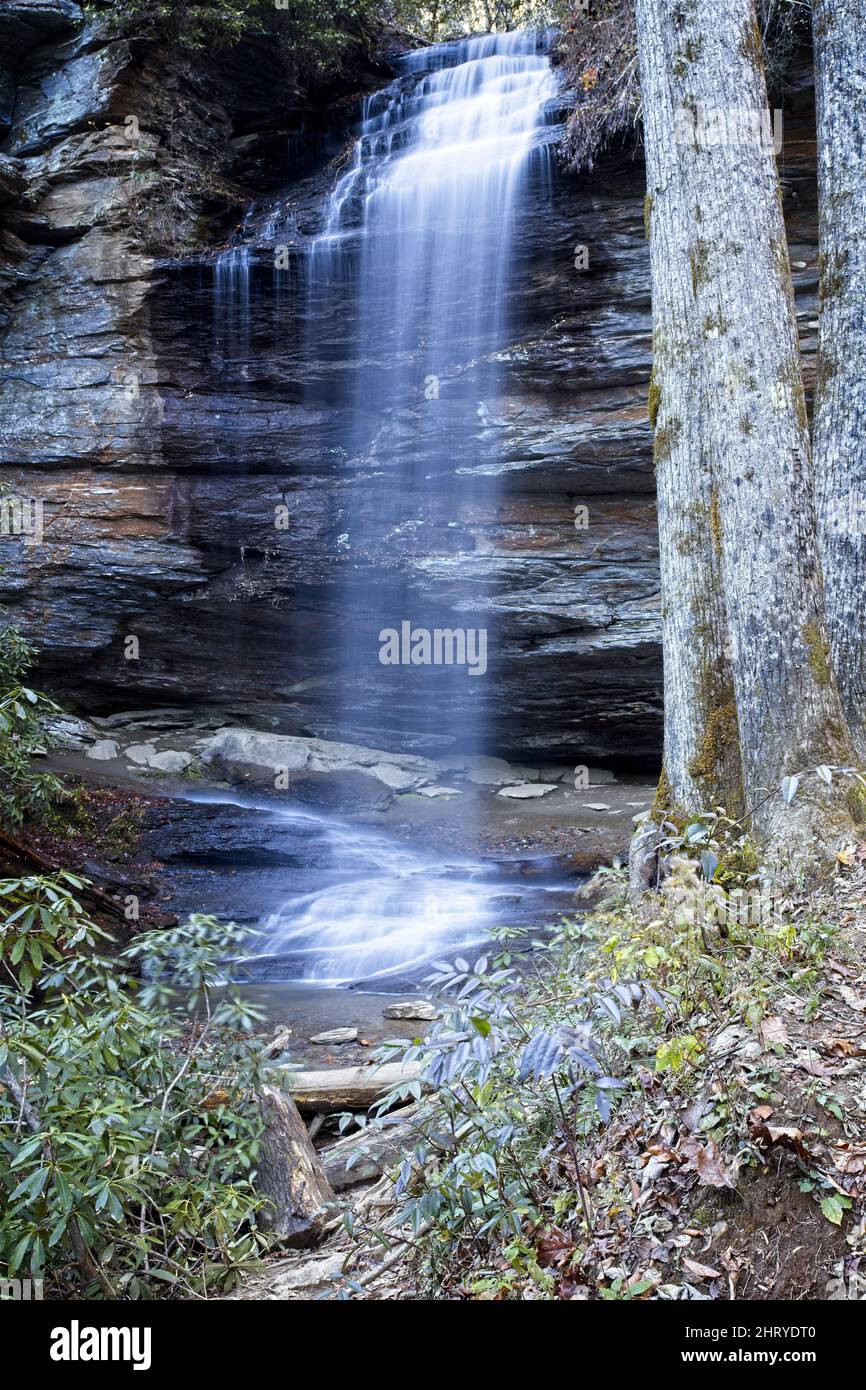Beautiful Moore Cove Falls in Transylvania County, North Carolina near Brevard Stock Photo