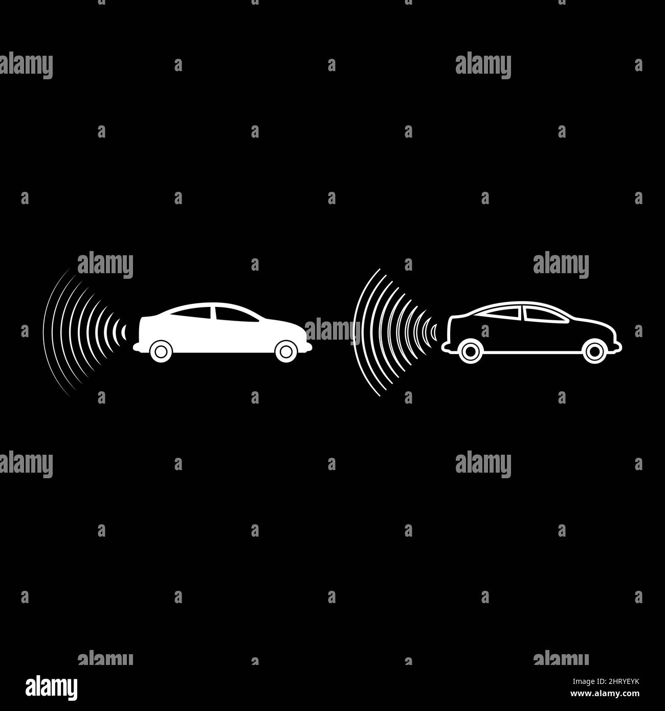 Car radio signals sensor smart technology autopilot back direction set icon white color vector illustration image simple solid fill outline contour Stock Vector