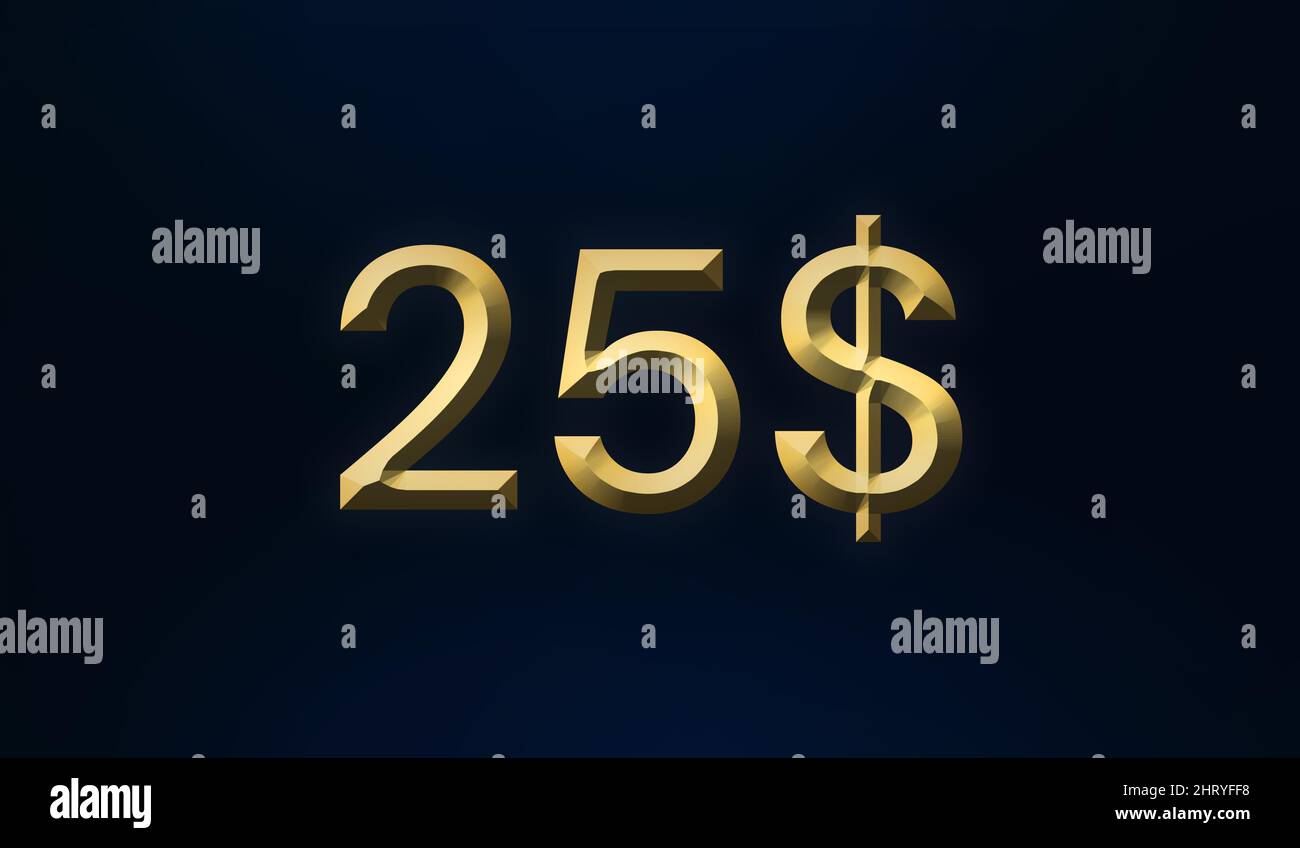 25 dollar golden illustration on dark background Stock Photo - Alamy