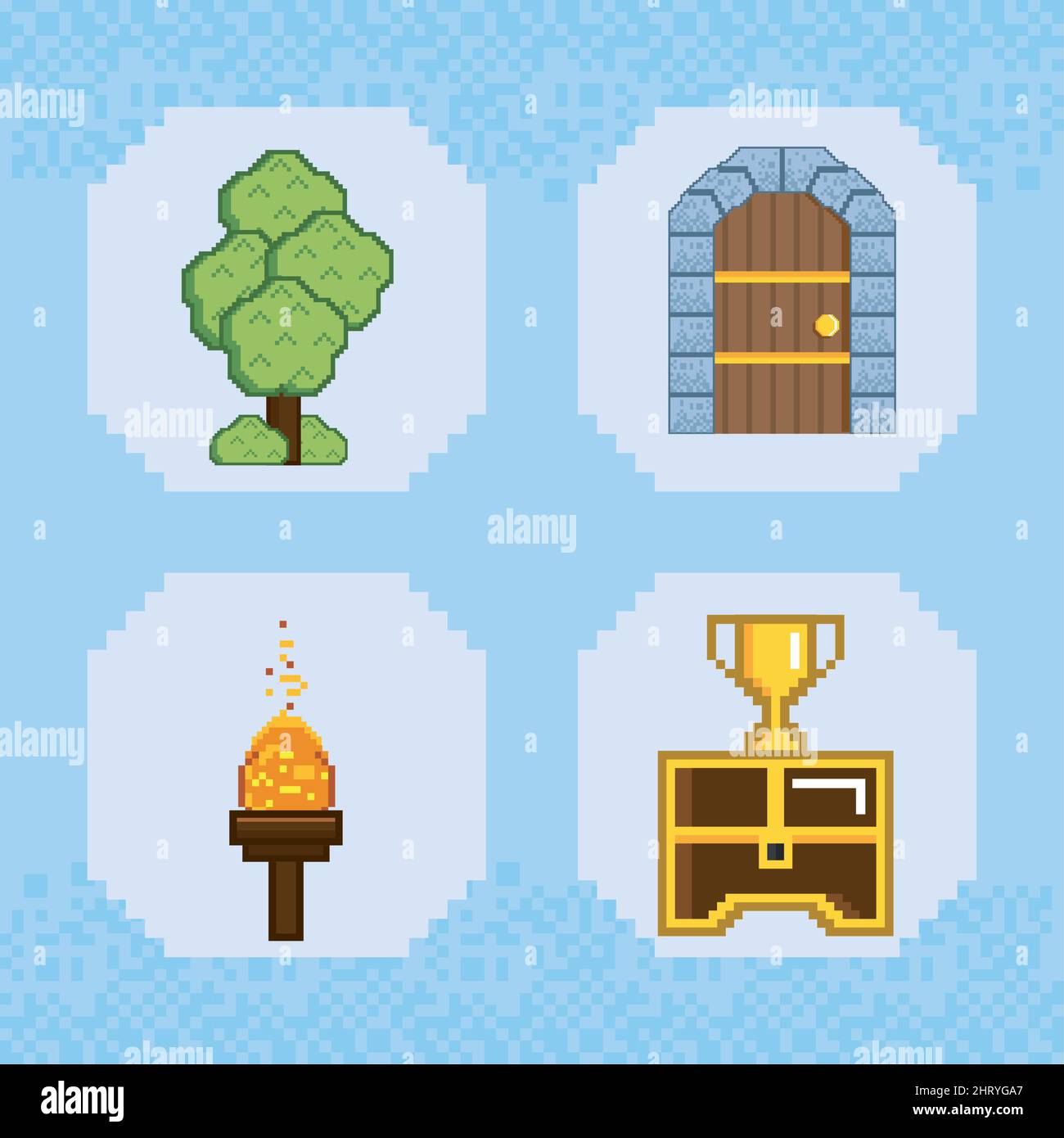 four pixel art icons Stock Vector
