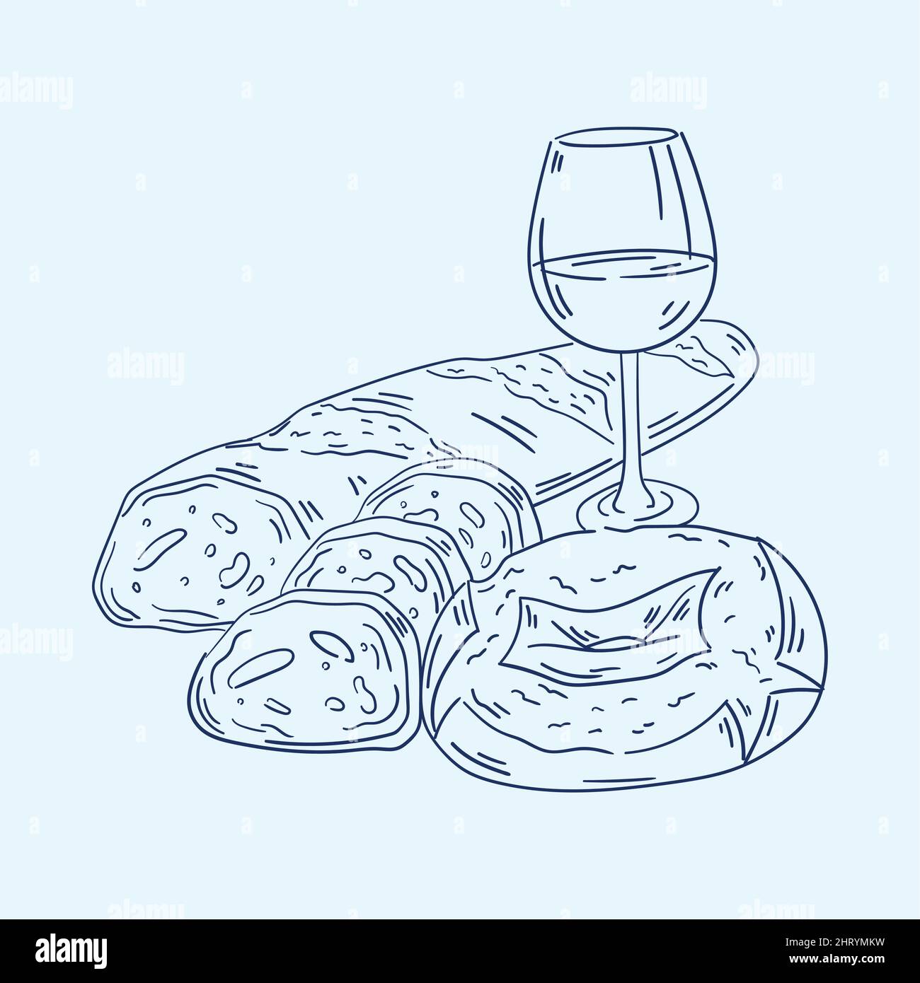 Isolated sketch of bread and wine glass Vector Stock Vector Image & Art ...