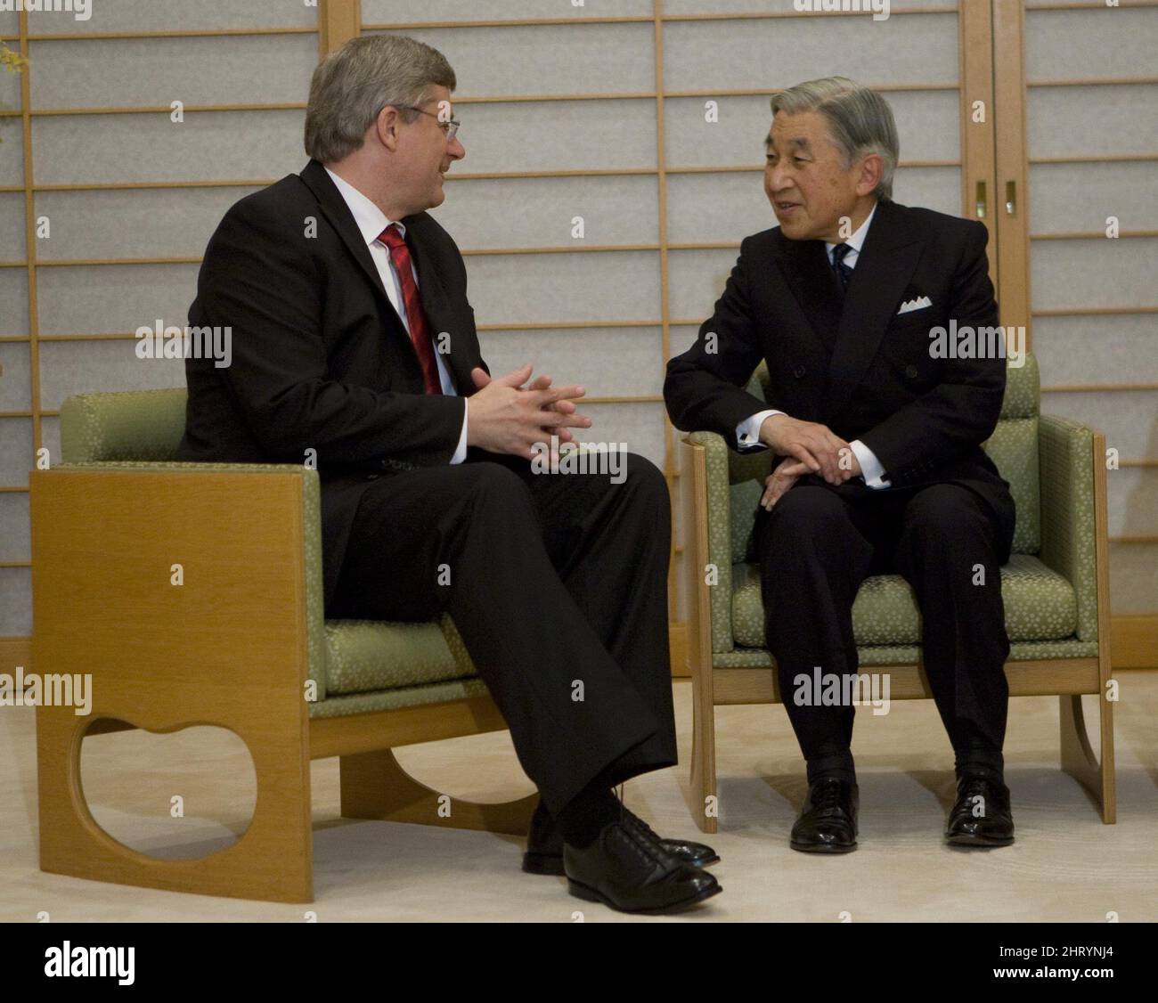 Canadian Prime Minister Stephen Harper speaks with Japanese Emperor
