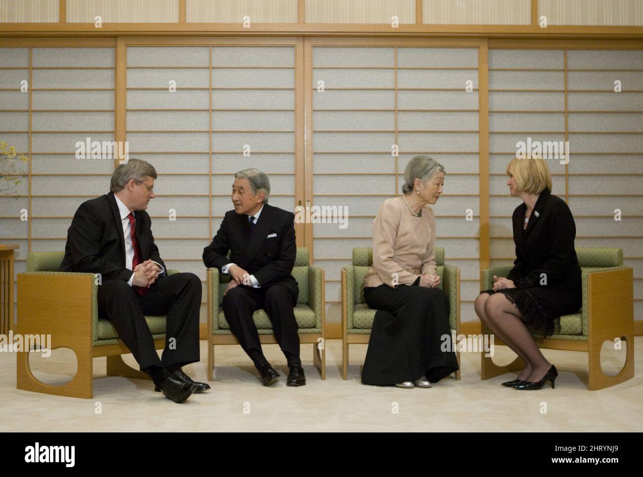 Canadian Prime Minister Stephen Harper and his wife Laureen Harper meet