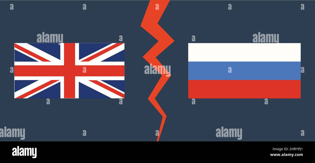 Russian flag versus United Kingdom flag. Concept of war Stock Vector