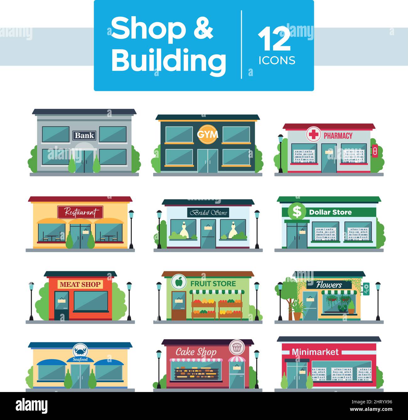 Set of different shop building icons Vector Stock Vector Image & Art ...