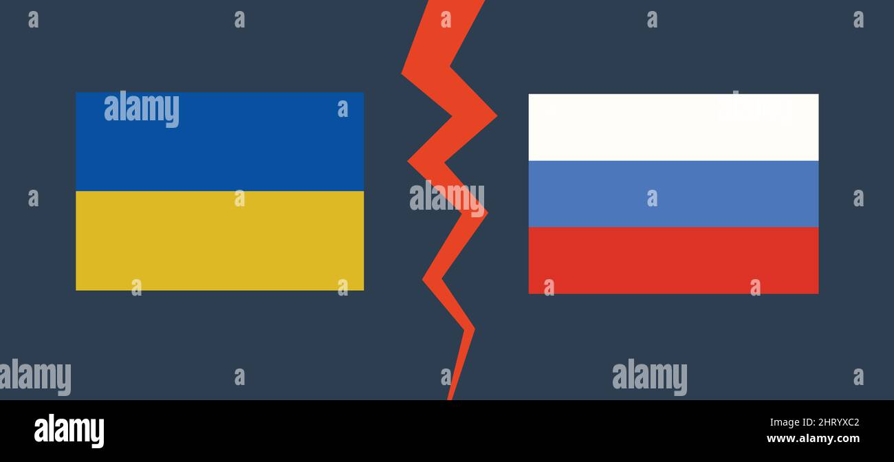 Russian flag versus Ukrainian flag, concept of war Stock Vector