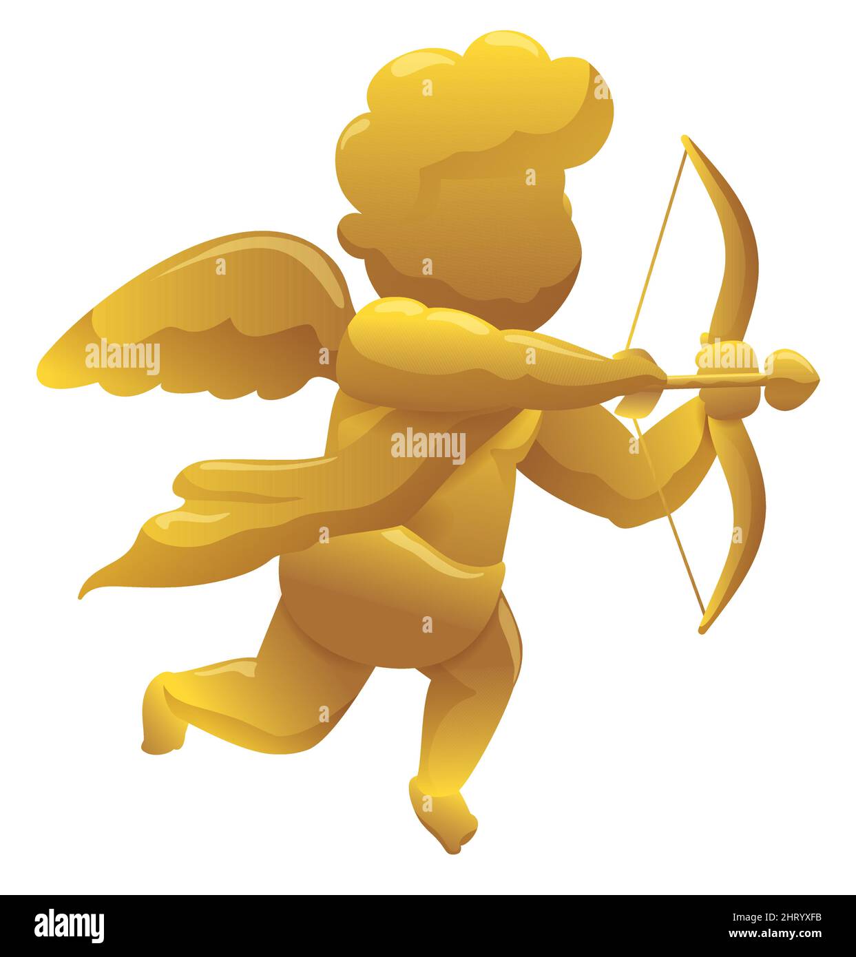 Golden cherub figurine with wings, bow and arrow, wearing a scarf and a tunic. Design isolated over white background. Stock Vector