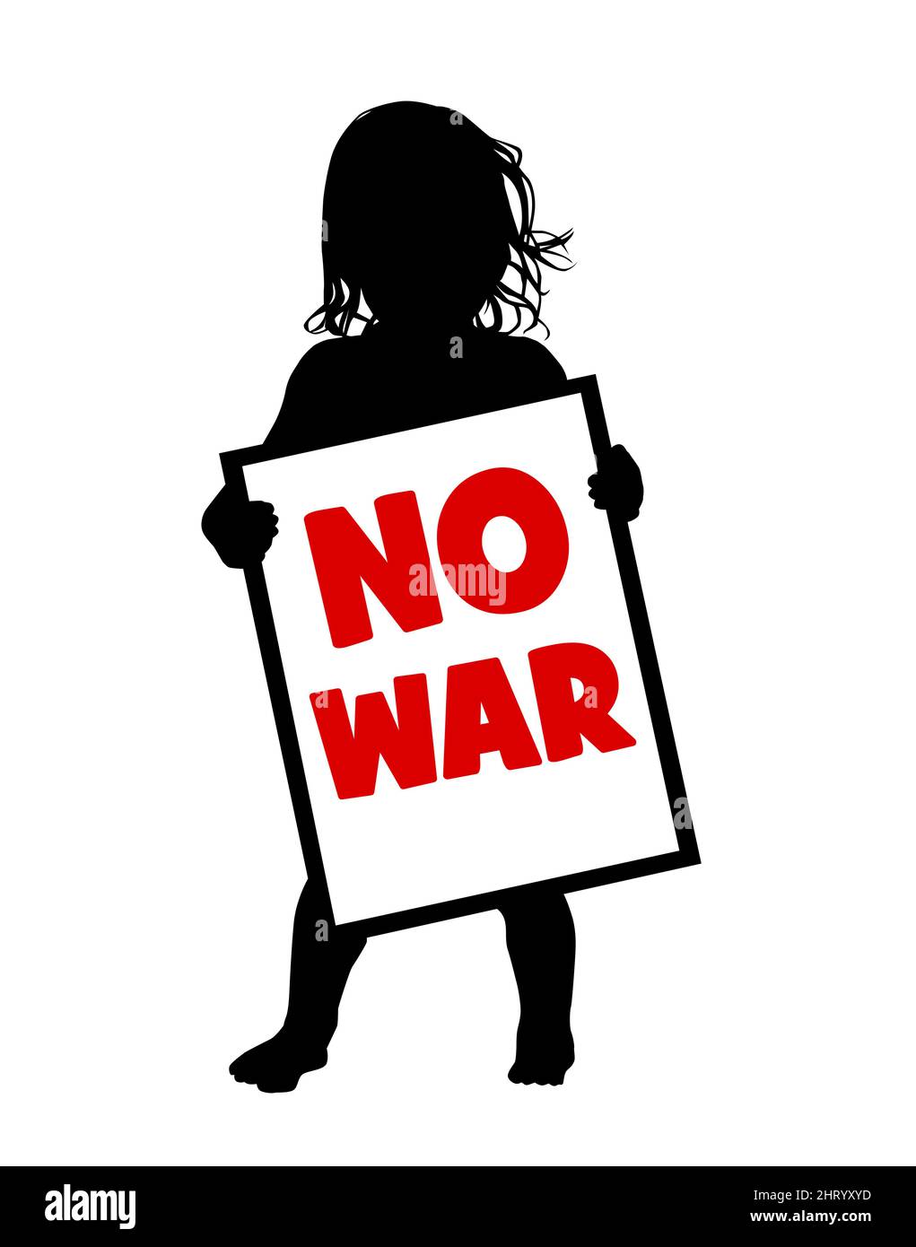Little girl with a poster in her hands No to war. . Military conflict. Danger. Place for tex Stock Vector