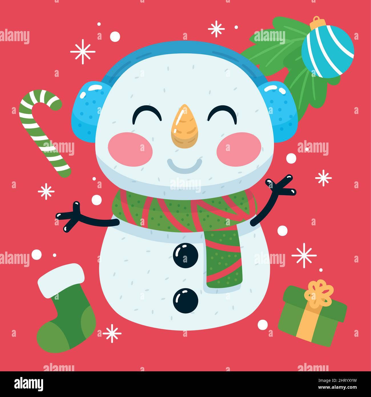 Cute snowman cartoon kawaii Christmas decoration Vector Stock Vector ...