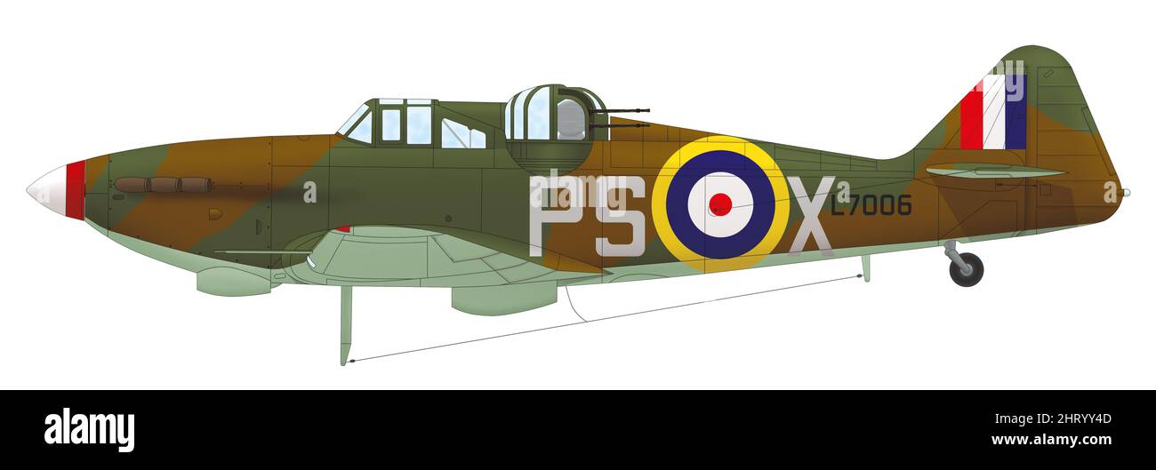 Boulton Paul Defiant Mk I (L7006, PS-X) flown by Edward Thorn and Frederick Barker of the 264th Squadron RAF, August 1940 Stock Photo