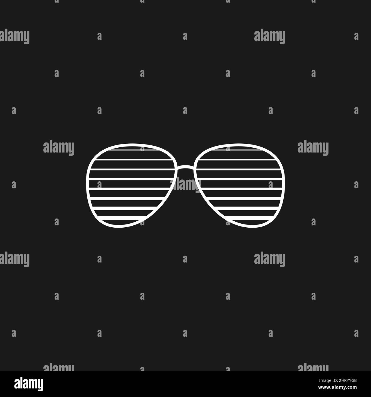 Retrowave aesthetics, sunglasses silhouette. Synthwave black and white sunglasses with horizontal lines, 1980s style. Design element for retrowave Stock Vector