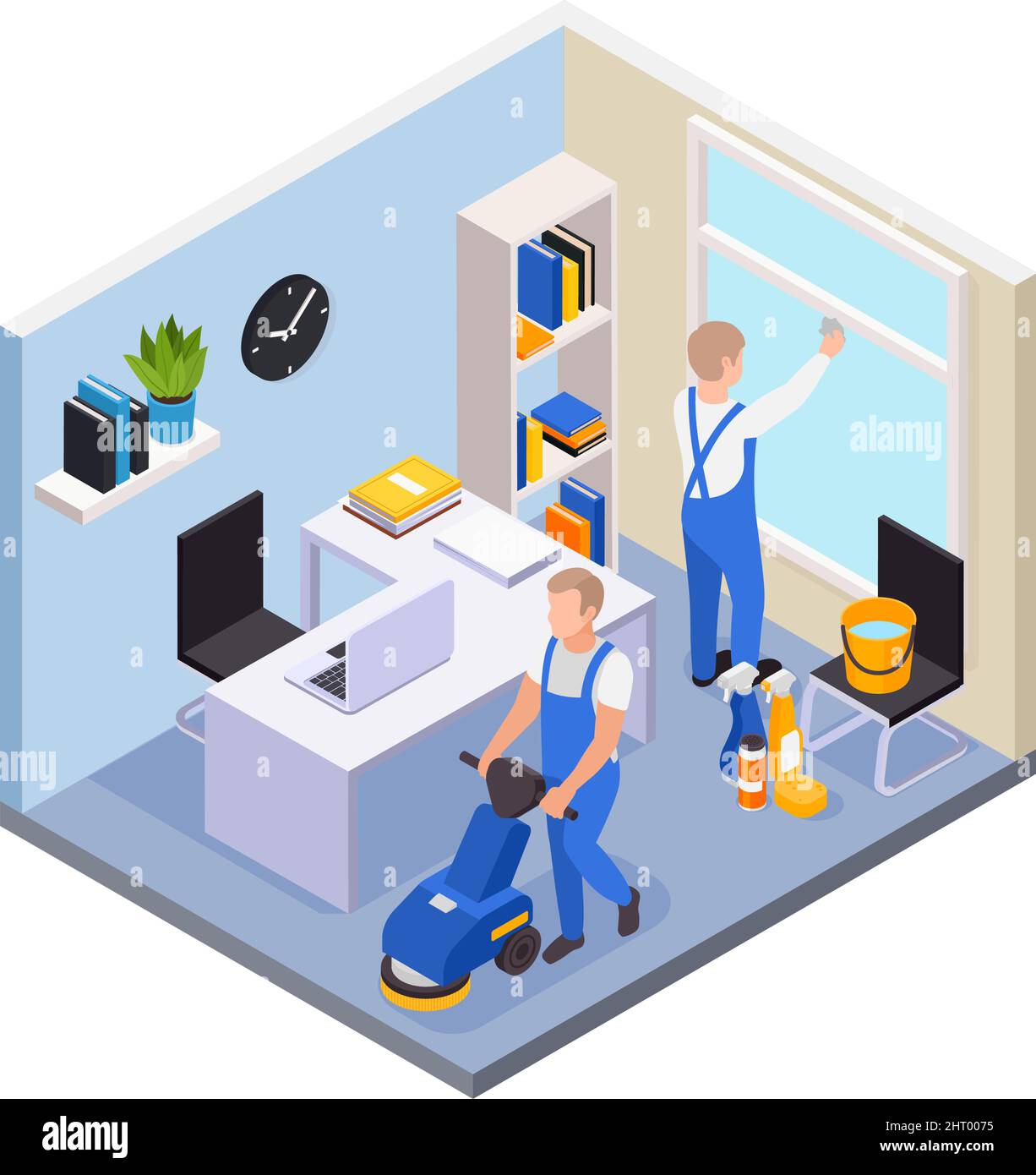 Isometric composition with two workers from professional cleaning ...