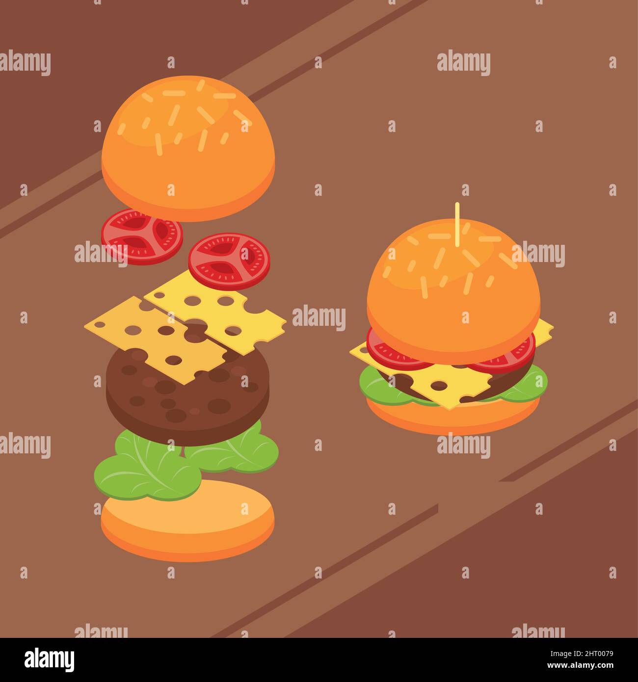 isometric hamburger ingredients Stock Vector