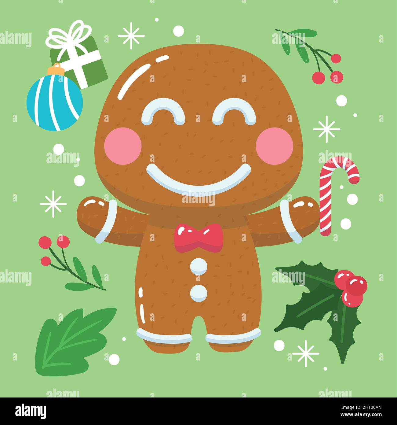 Gingerbread man cartoon kawaii Christmas decoration Vector Stock Vector