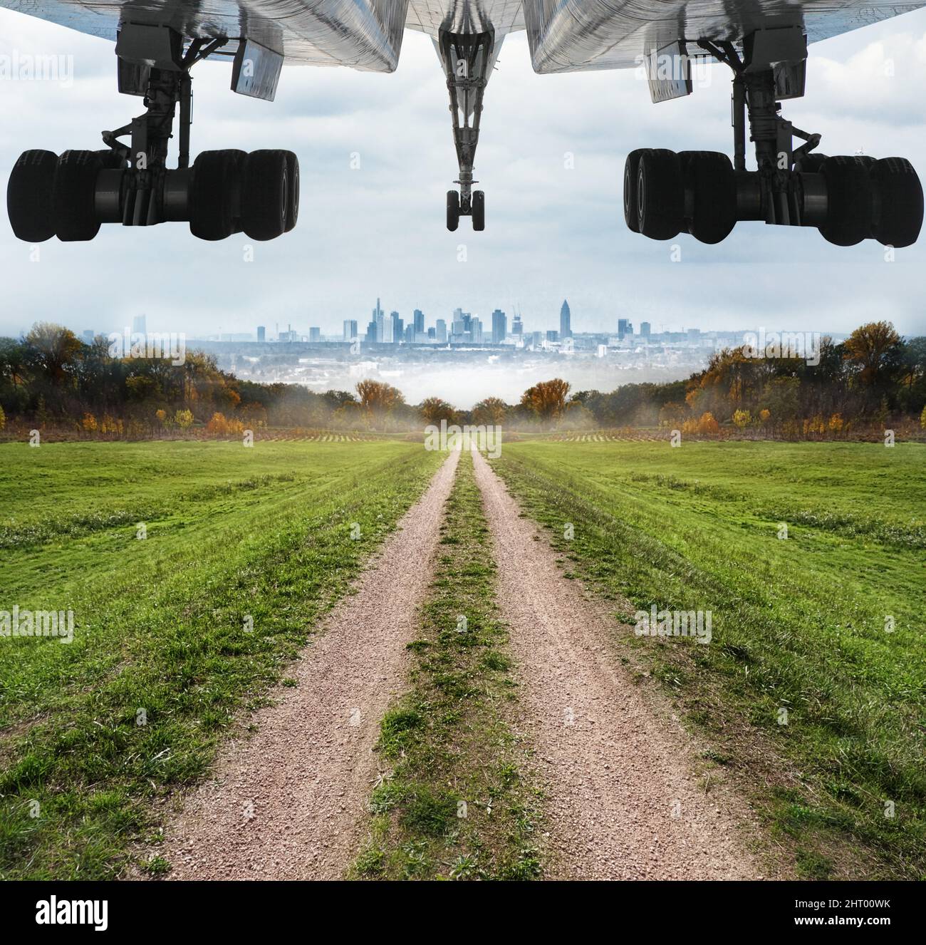 Aircraft landing in a fields Stock Photo Alamy