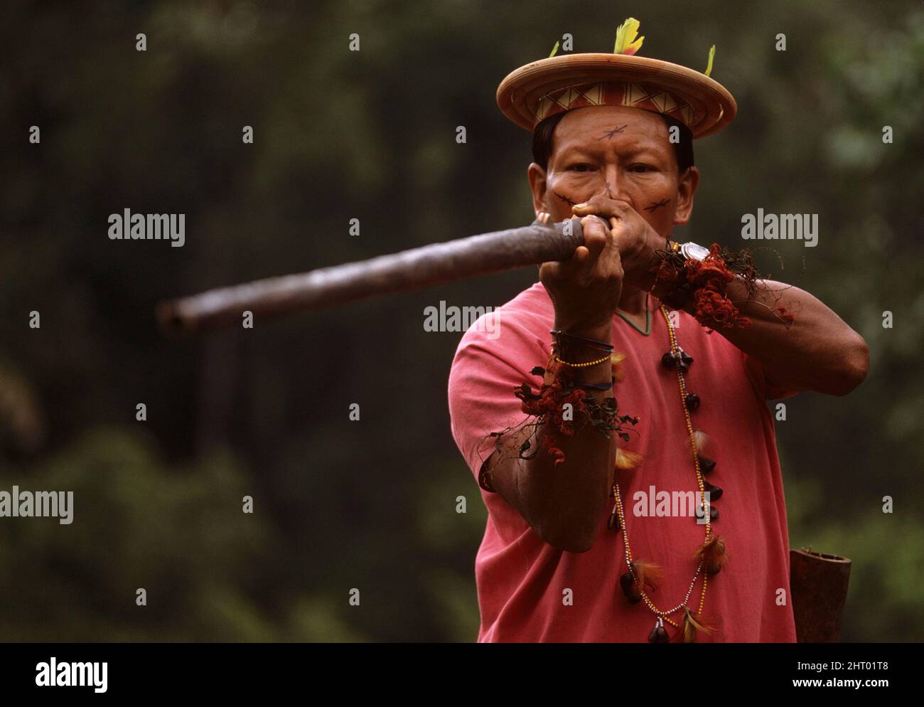 RIVER, JIVARO INDIAN MAN WITH BLOW GUN Stock Photo - Alamy