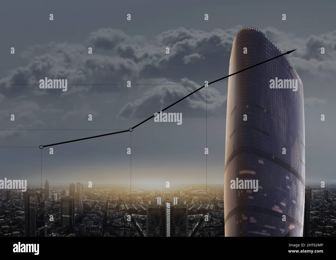 Illustration of a trade line rising with modern buildings on the ...