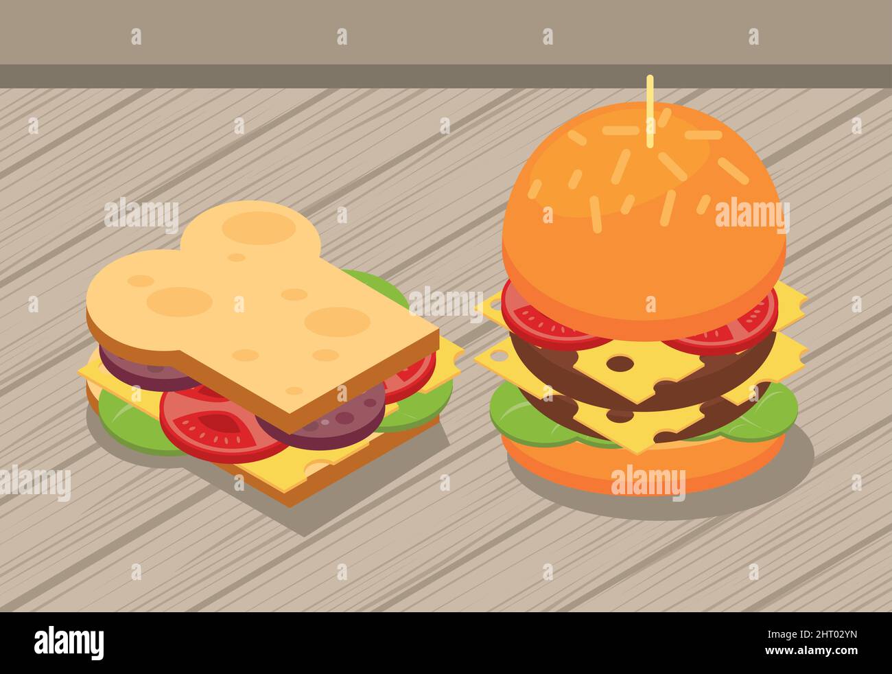 isometric sandwish and hamburger Stock Vector