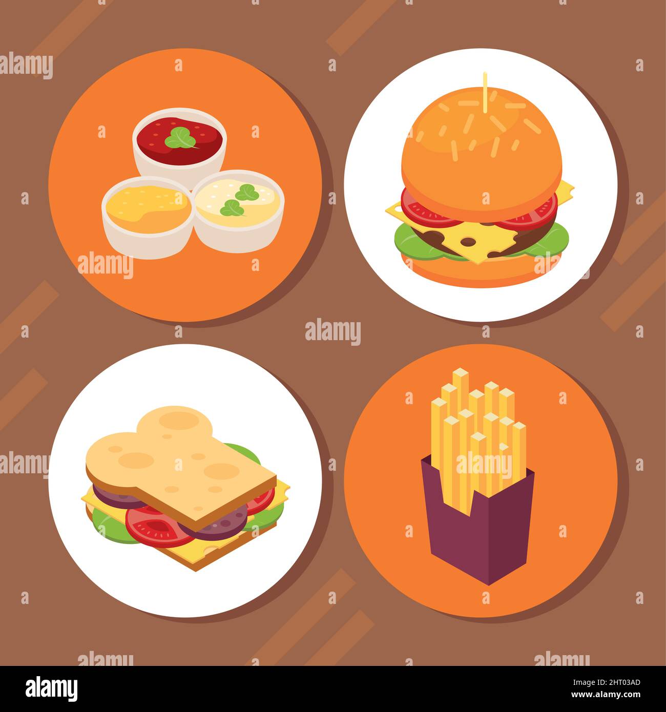 four isometric fast food icons Stock Vector