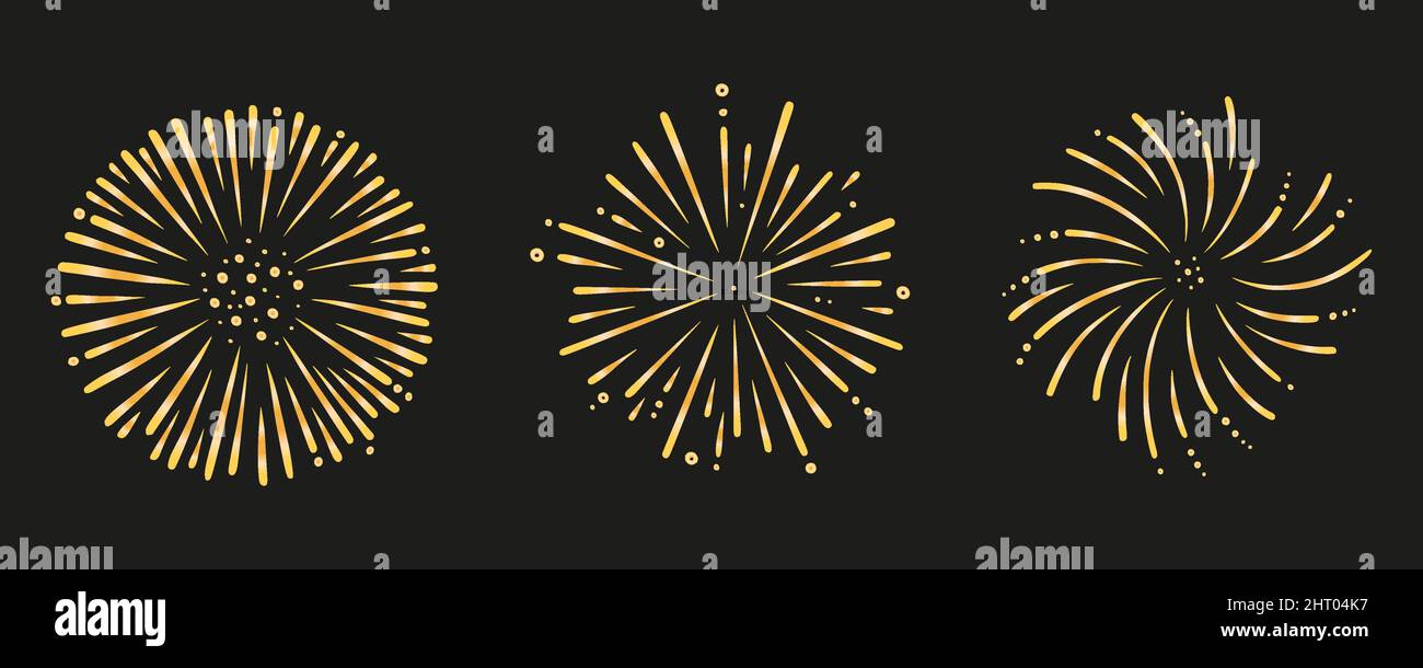 Golden firework set. Shiny foreworks for parties and celebrations ...