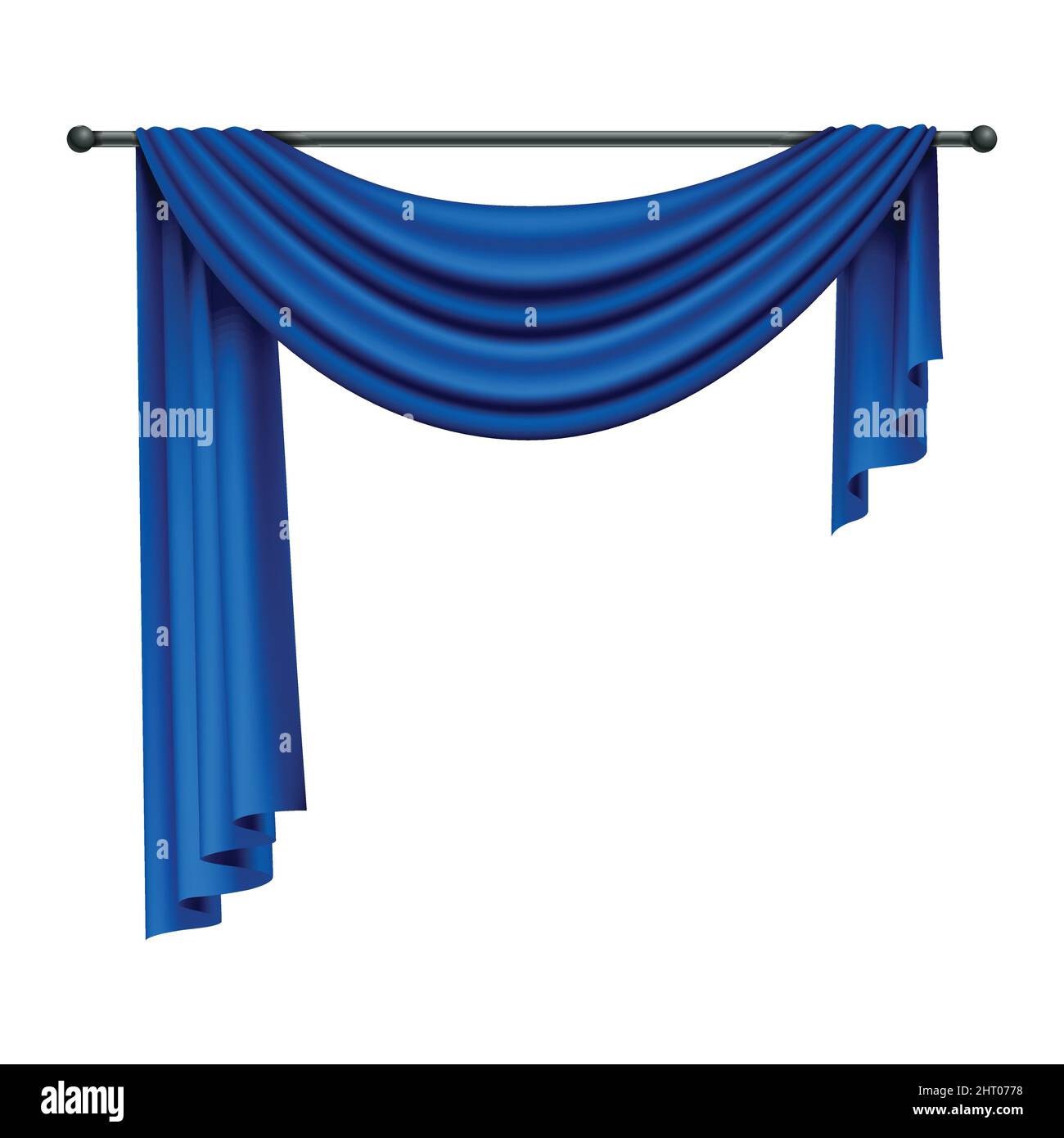 Realistic blue curtains composition with isolated image of luxury