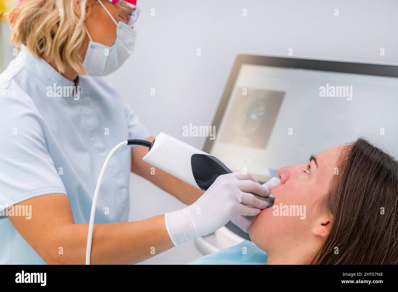 Scanning teeth with dental camera Stock Photo