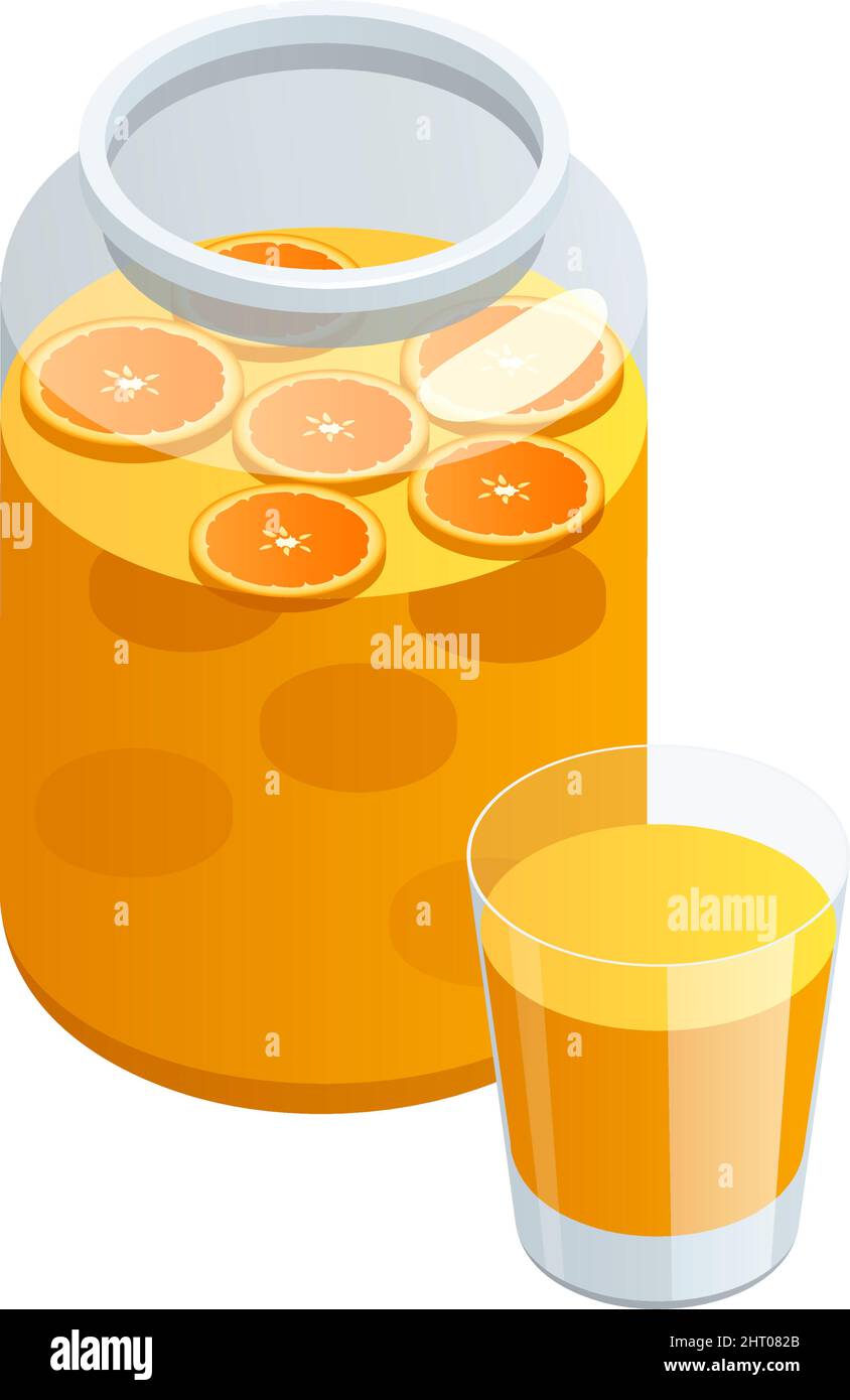 Jar and glass of homemade lemonade isometric icon on white background ...
